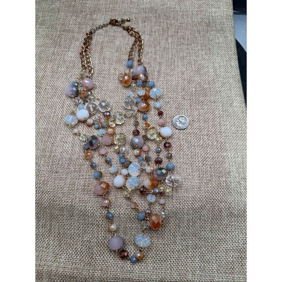 Multi-Strand Faceted Bead Statement Necklace Soft Neutrals & Pastel Glass Beads - Picture 4 of 7
